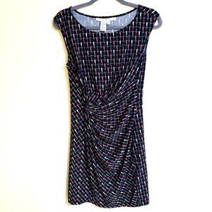 MAX STUDIO Dress Sleeveless Side Knot Ruched Size M Slimming Geometric Print